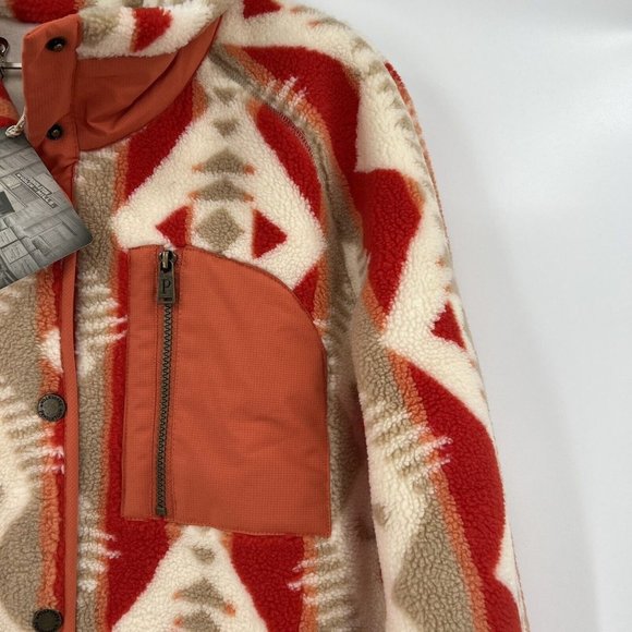Pendleton Women's Pike Fleece Jacket L Snap Front Orange Mango Los Lunas Tribal - Picture 2 of 13